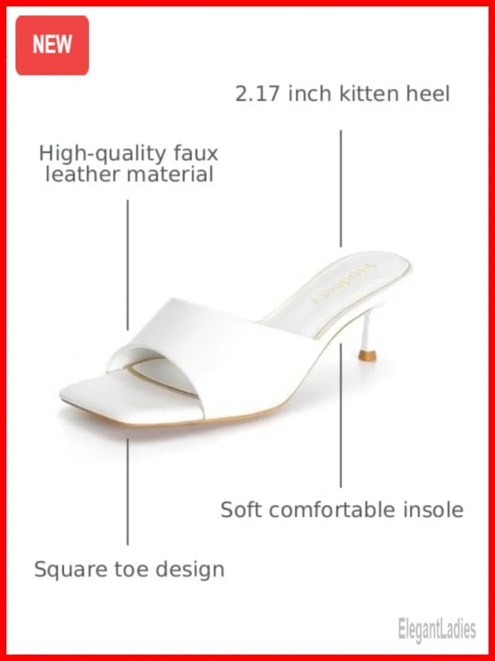 Hodeery Kitten Heels Slip On Square Open Toe Faux Leather Heeled Sandals